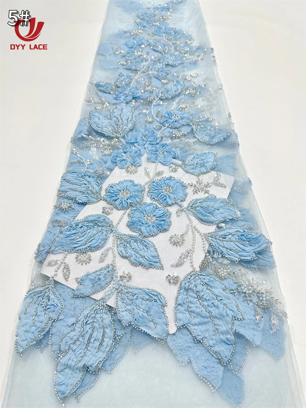 5 Yards African Lace Fabric 2025 High Quality French 3D Flower Sequins Embroidery Beads Tulle Lace Fabric For Party Dress