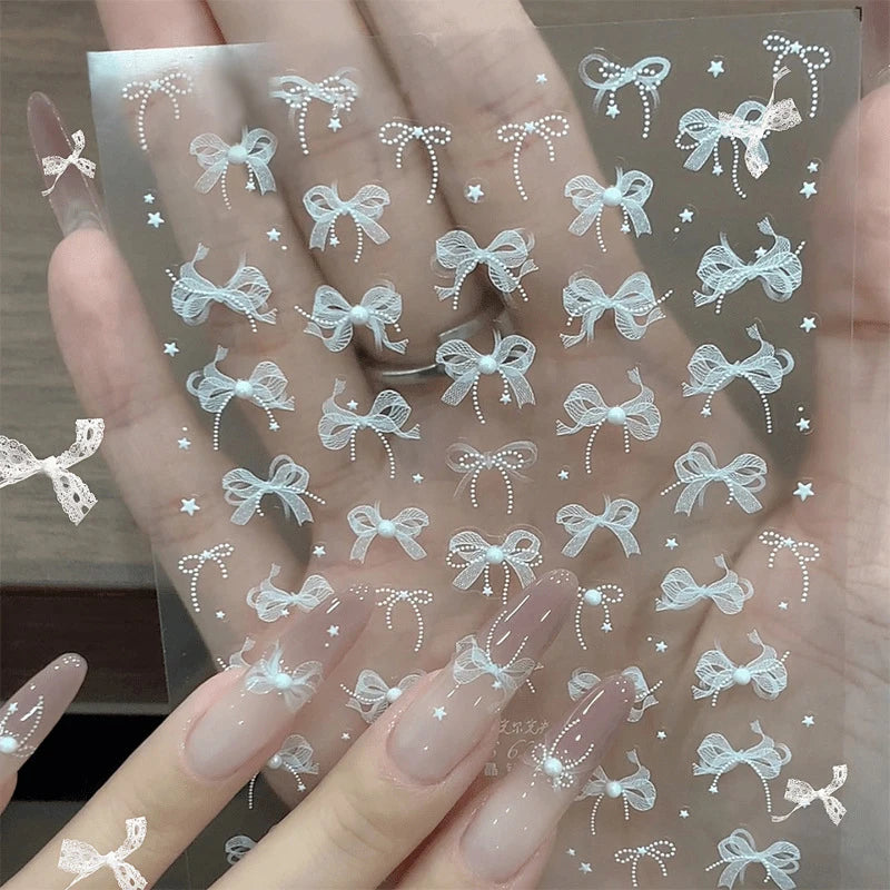 3 D White Bow knot Flower Nail Art Sticker