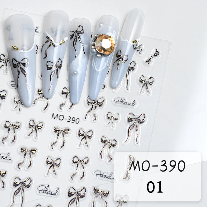 3 D White Bow knot Flower Nail Art Sticker