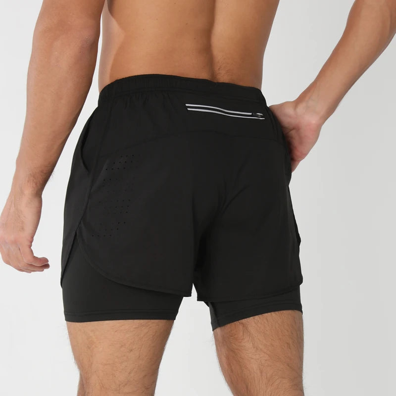 Men's breathable double-layer 2-in-1 fitness shorts