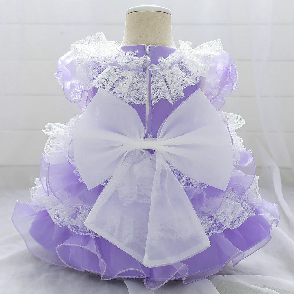 Lace Bow Flower Baptism Princess Dresses