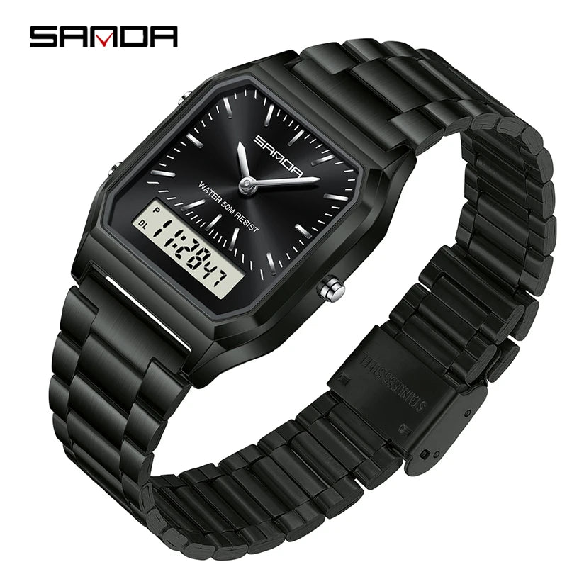 Luxury Style LED Digital Dual Display Clock Unisex