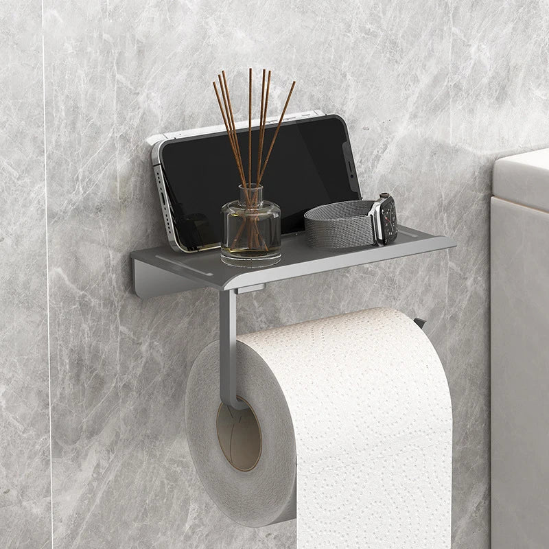 Wall-Mounted Roll Paper Rack Phone Storage Toilet Paper Holder Plastic Storage Rack Kitchen Towel Holder Bathroom Supplies