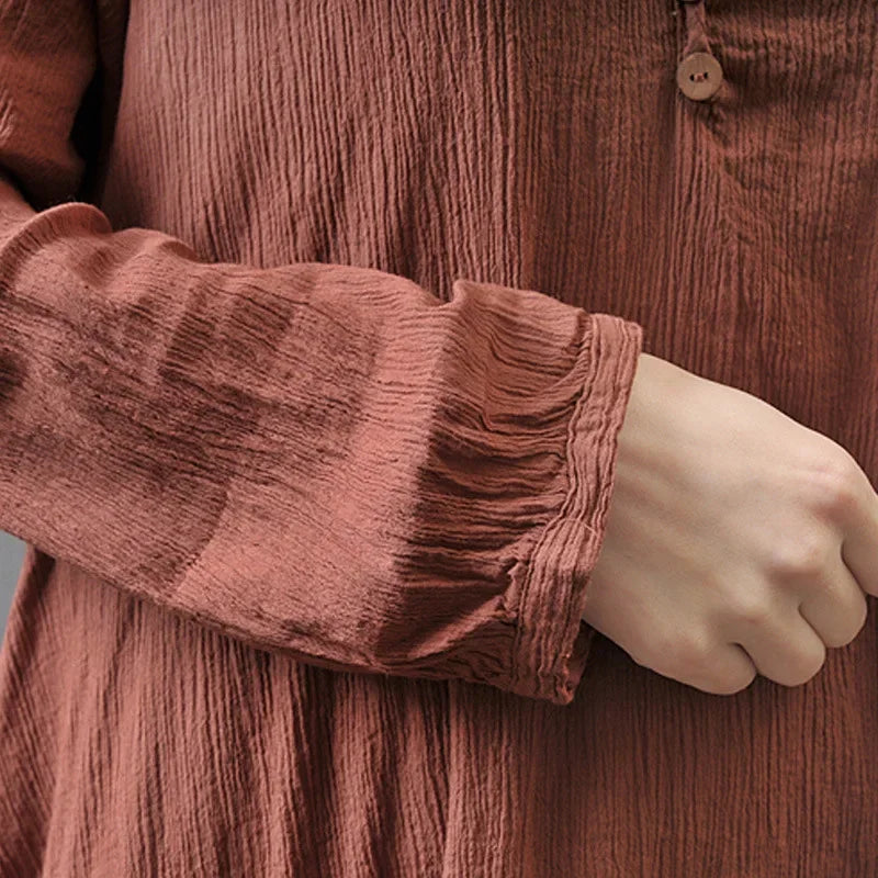 Loose Long Sleeve Cotton Artistic Style Two-Piece Gown