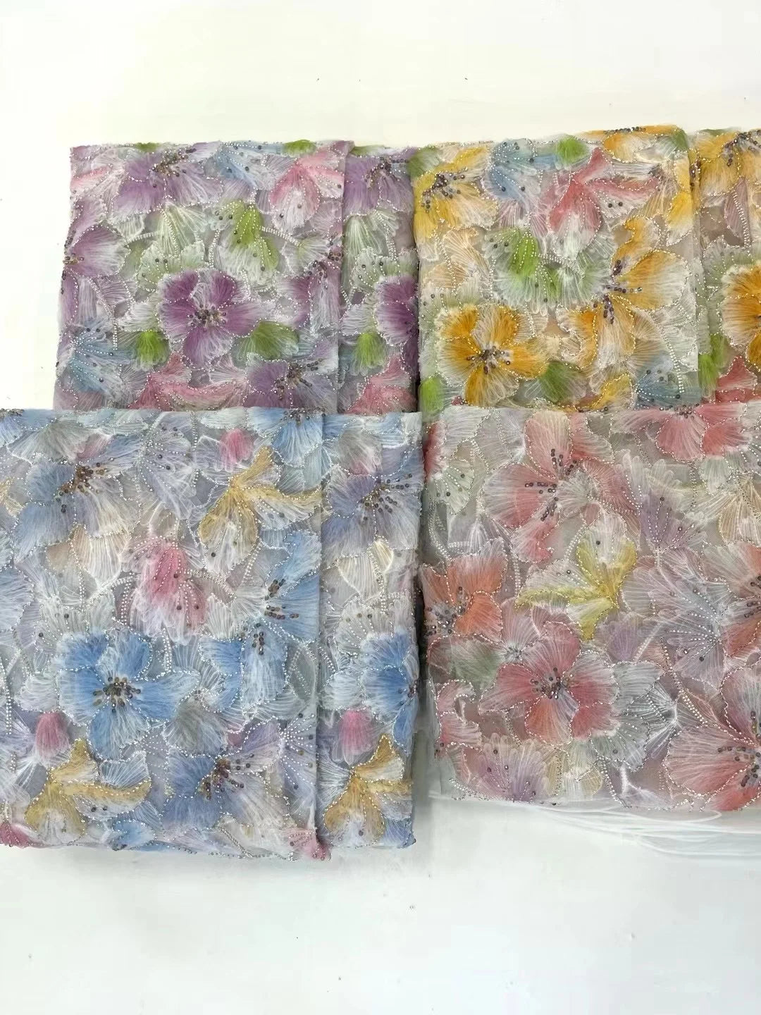 Latest 3D Flower Embroidery Beads Sequins African Lace Fabric 5 yards High Quality Nigerian Women Wedding French Material 2025