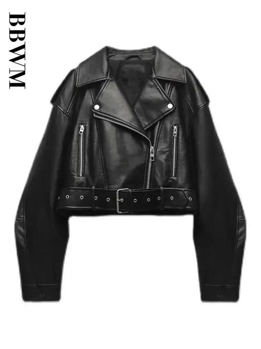 Women Vintage Loose Pu Faux Leather Short Jacket