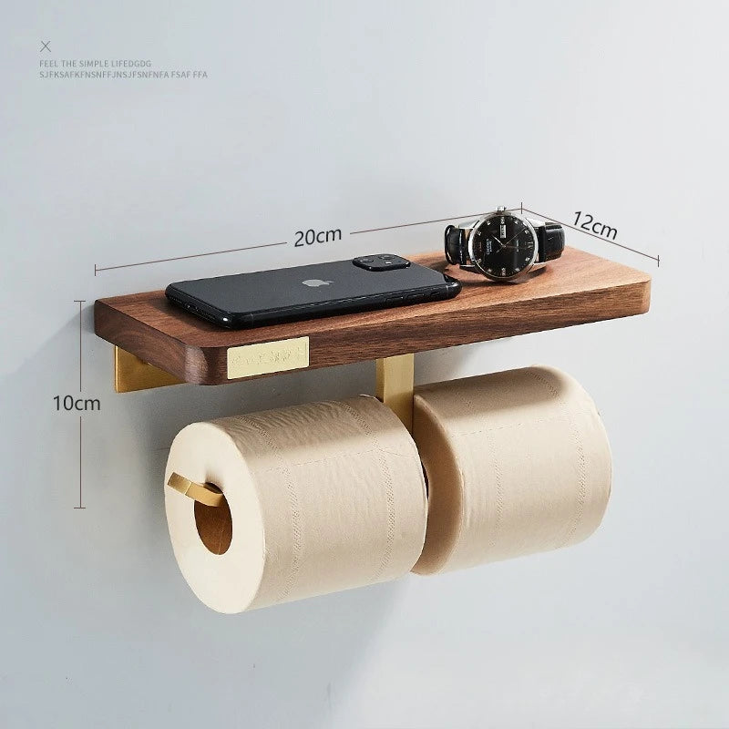 Walnut Wood Brushed Gold Bathroom Hardware Set