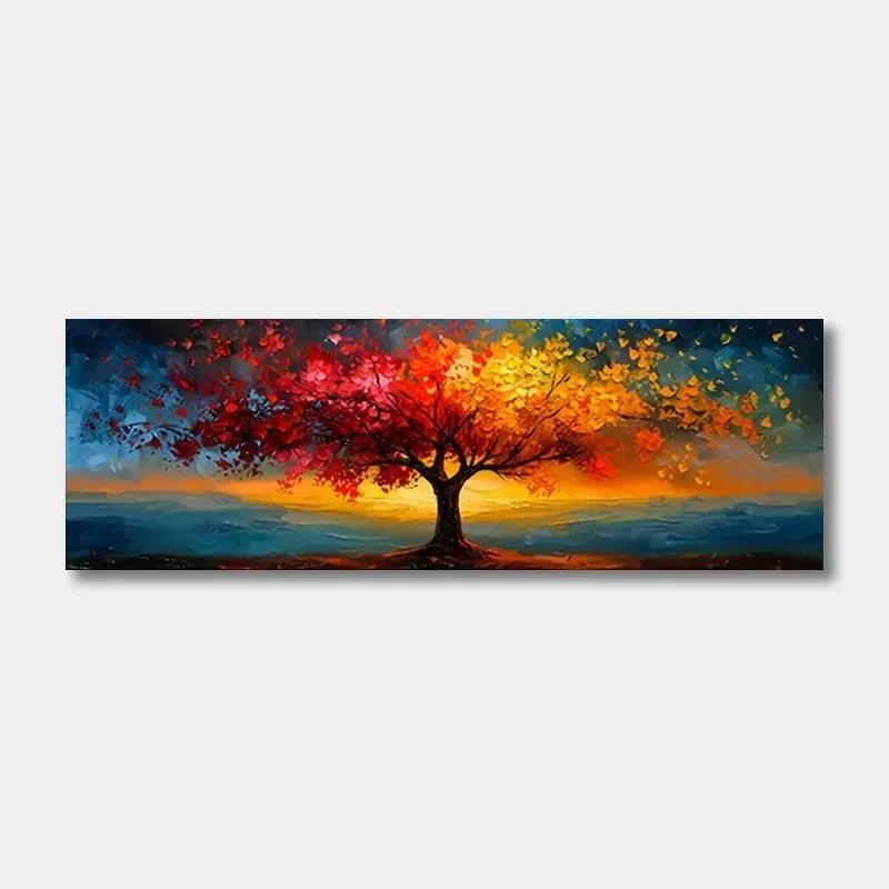 Large size Abstract Canvas Poster Red Yellow Tree of Life Wall Art Print Painting Pictures for Modern Living Room Bedroom Decor