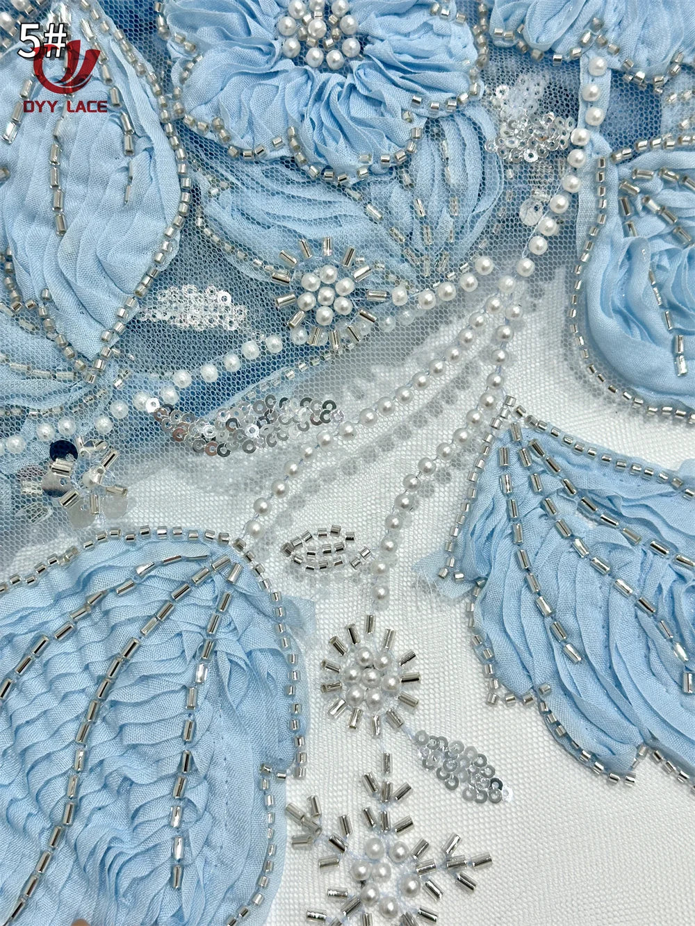 5 Yards African Lace Fabric 2025 High Quality French 3D Flower Sequins Embroidery Beads Tulle Lace Fabric For Party Dress