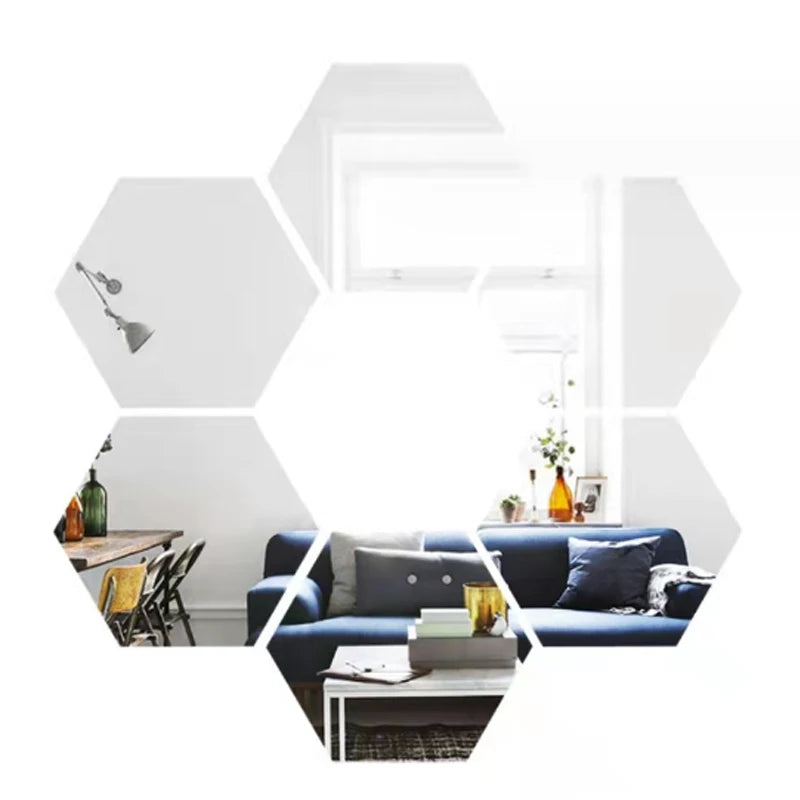 6/12 pcs 3-D Hexagon Mirror Wall Sticker