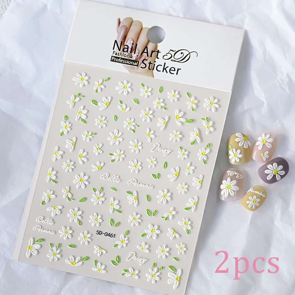 5 D White Daisy Design Nail Art Stickers
