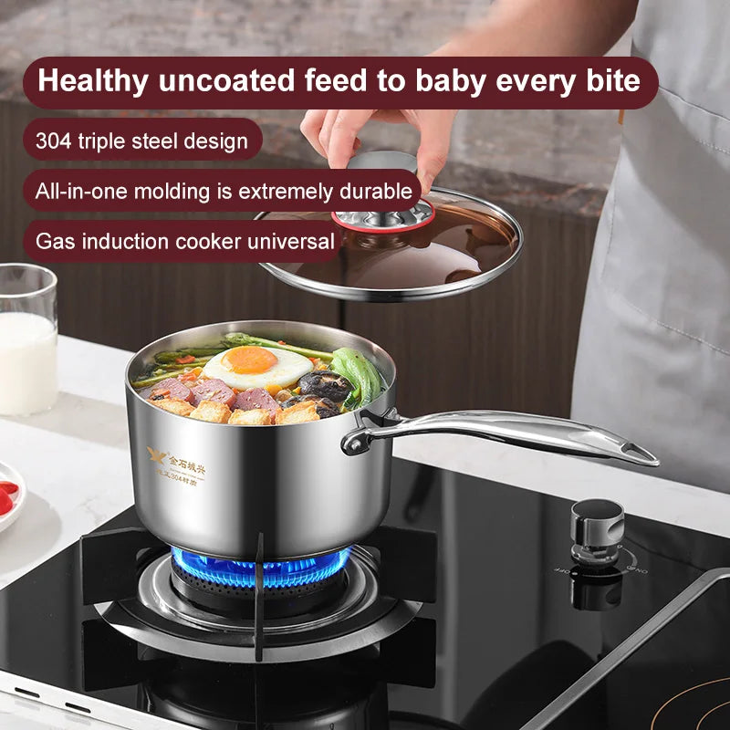 304 Stainless Steel Milk Pot Three-Layer Composite Steel Large Capacity Soup Stew Pot for Kitchens Hotels Cookware Kitchenware