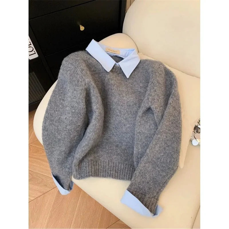 Women's New Knit Sweater With Flip Collar