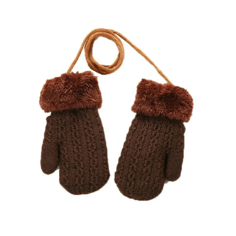 Warm Knitted  Mittens with Neck String