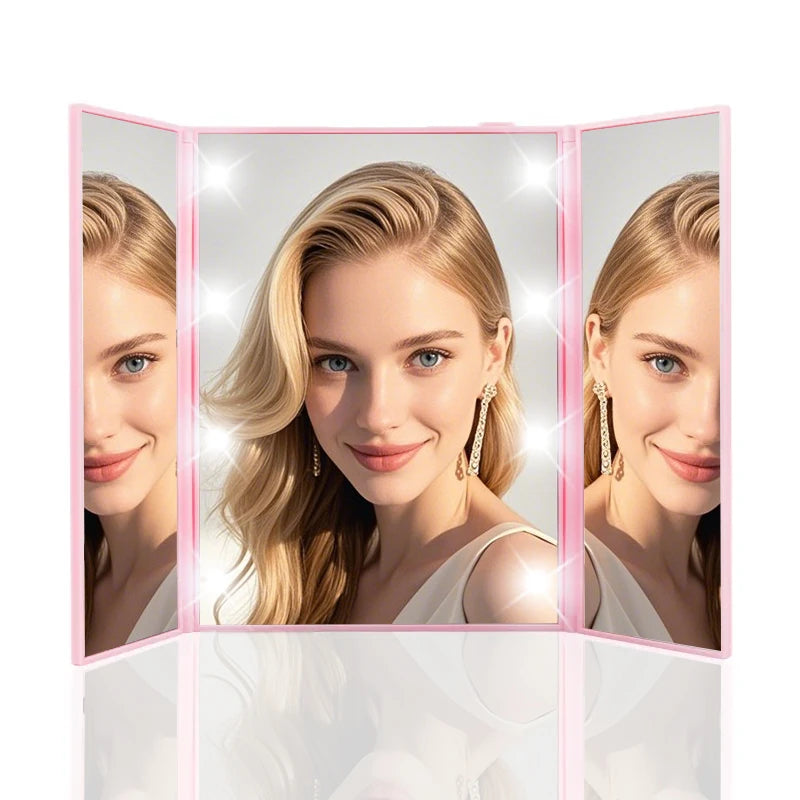 Portable Three-Sided LED Makeup Mirror