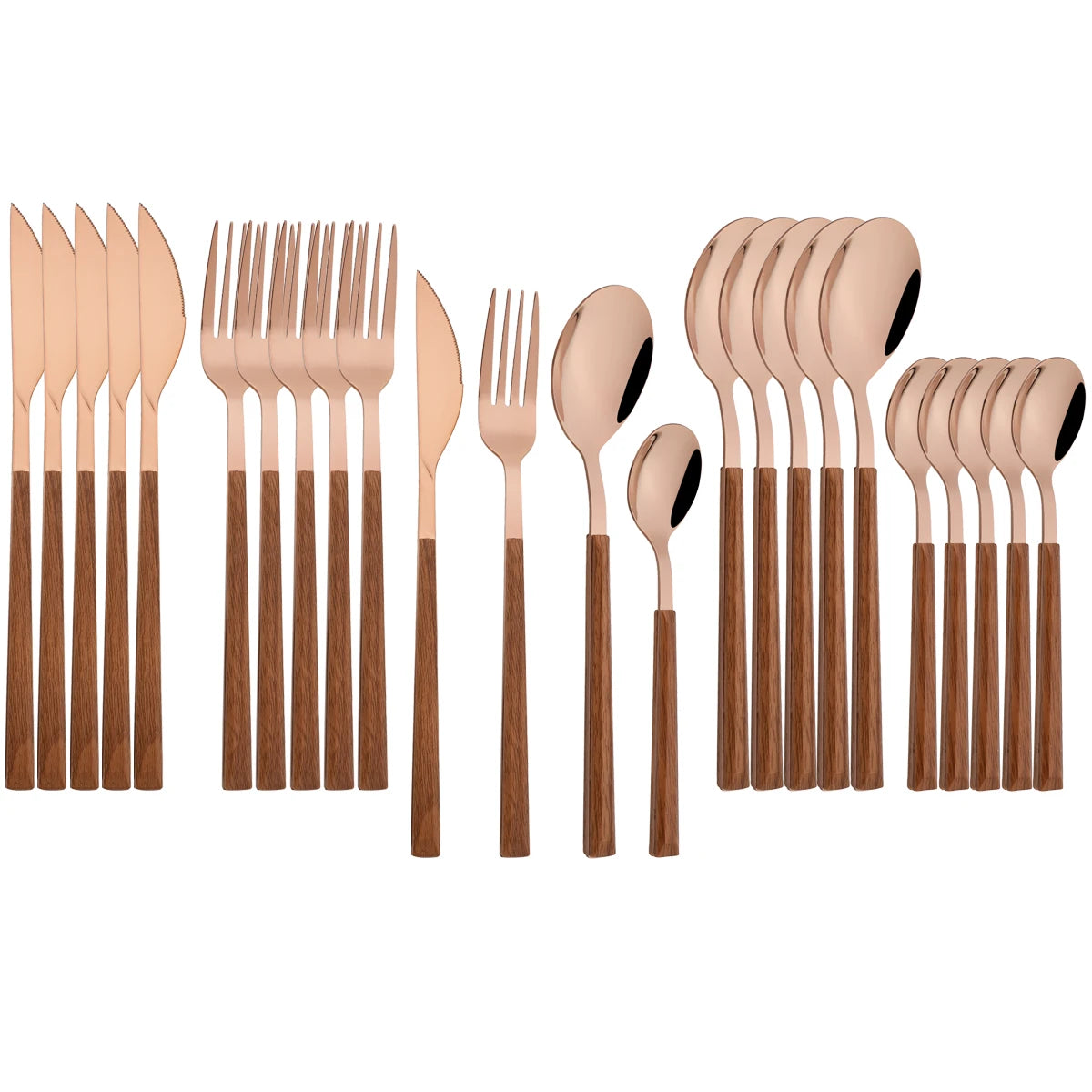 24Pcs Knife Fork Spoon Dinnerware Set High Quality Cutlery Set Stainless Steel Flatware Creative Imitation Wood Handle Tableware