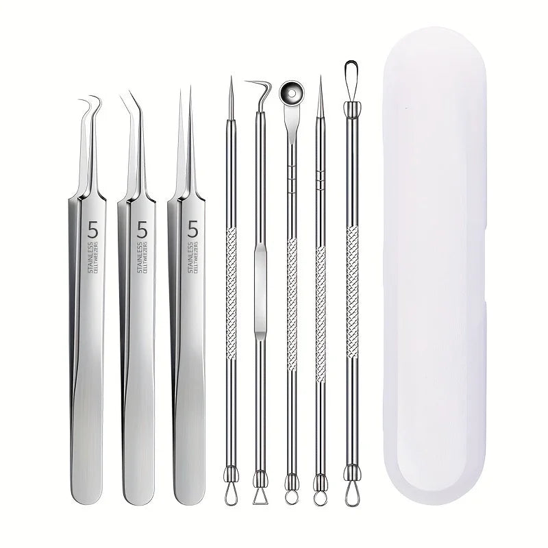 Stainless Steel Blackhead Removal Kit, Blemish and Acne Bottle Tool for All Skin Types, 8-Pack