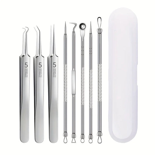 Stainless Steel Blackhead Removal Kit, Blemish and Acne Bottle Tool for All Skin Types, 8-Pack