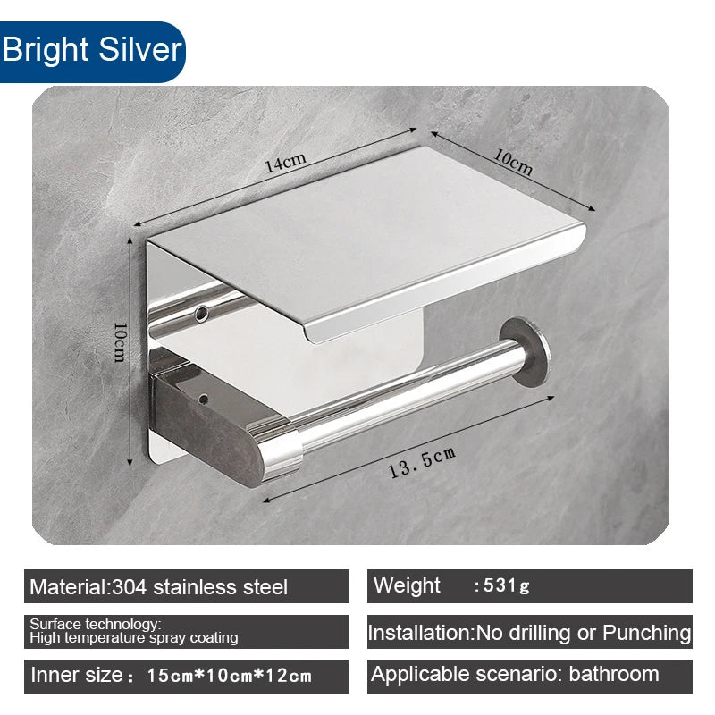 Toilet Paper Holder Wall Mount Kitchen Towel Storage Organizer Wall Roll Paper Phone Shelf Holder Home Bathroom Accessories