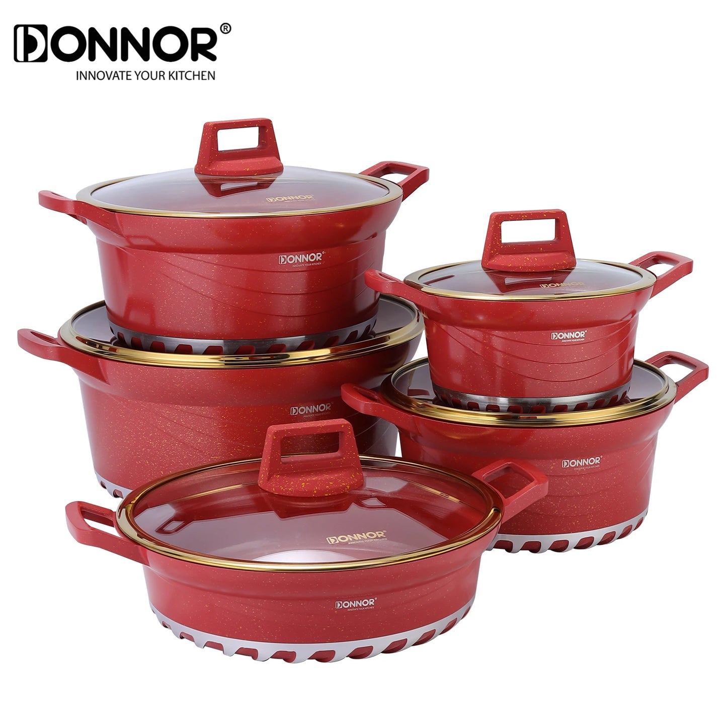 DONNOR Induction Cookware Pot Set 10 Piece, Dishwasher Safe Non-stick Cooking Pots, Ceramic Coated with Lid, Easy To Clean