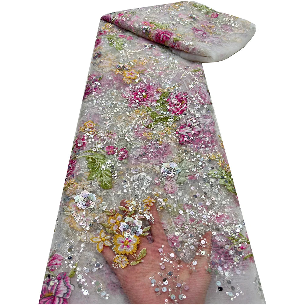 African Lace Fabric 2025 Sequins Beaded Embroidery Groom Nigerian Bridal High Quality French Tulle Lace Fabric For Wedding