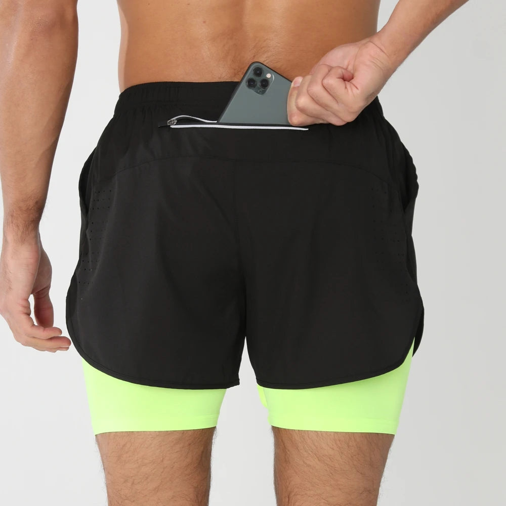 Men's breathable double-layer 2-in-1 fitness shorts