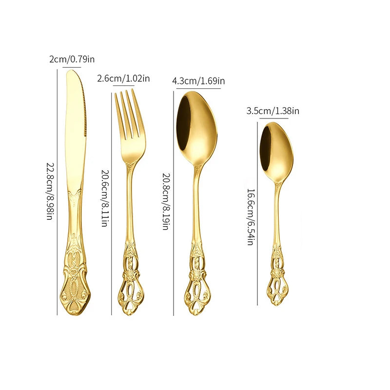Luxury Gold Stainless Steel Cutlery Set Steak Knife Fork Spoon Tableware Dinnerware Set for Home Restaurant Wedding