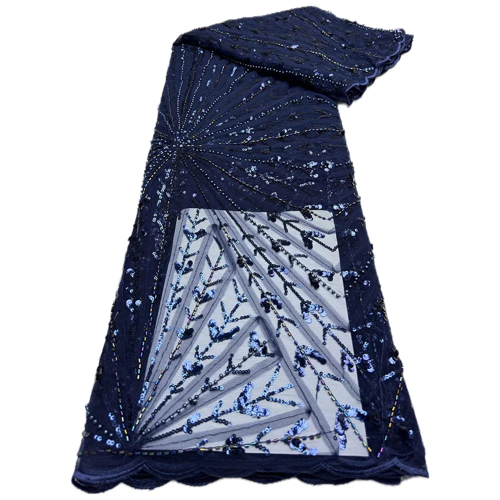 African Heavy Beaded Lace Fabric 2025 High Quality 5 Yards Nigerian Sequins Tulle 3D Fabric Material For Wedding