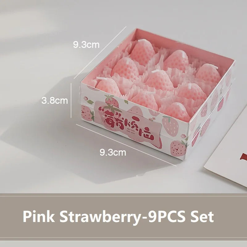 4/6/9PCS Strawberry Shaped Scented Candles Gift Box Handmade Realistic Fruit Scented Aromatherapy Mini Candles Home Decor Gifts