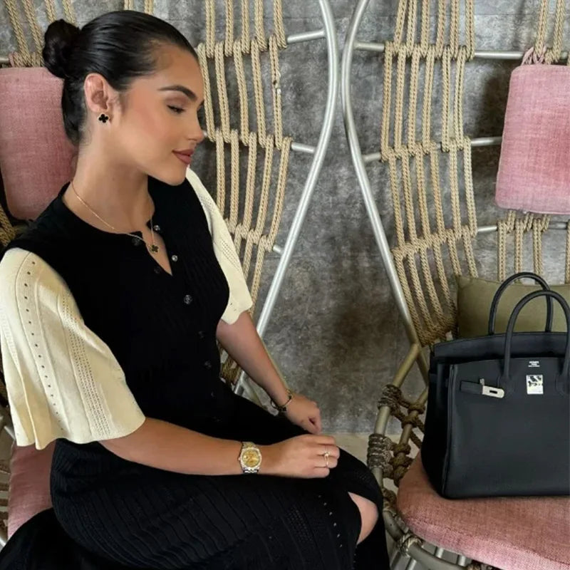 Trendy Elegant Knitted Solid Single Breasted Short