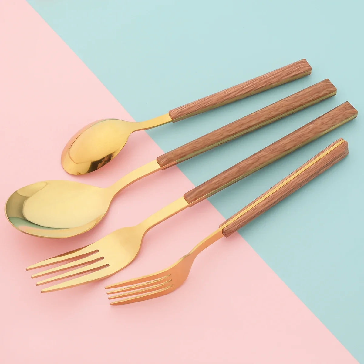 24/30Pcs Imitation Wooden Handle Dinnerware Cutlery Set Stainless Steel Tableware Western Knife Fork Spoons Silverware Flatware
