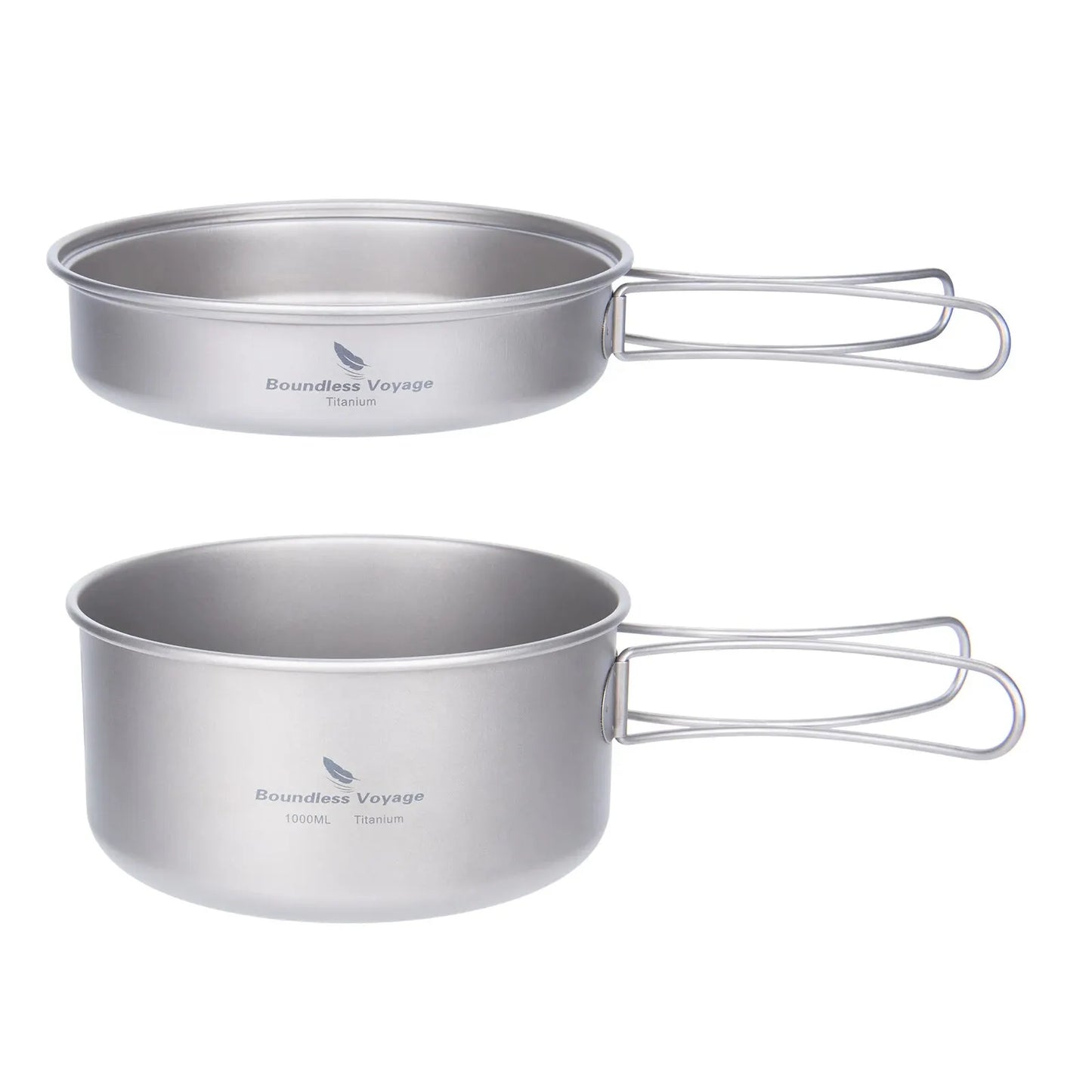 Boundless Voyage Titanium Pot Pan Set with Folding Handles Camping Cookware Hiking