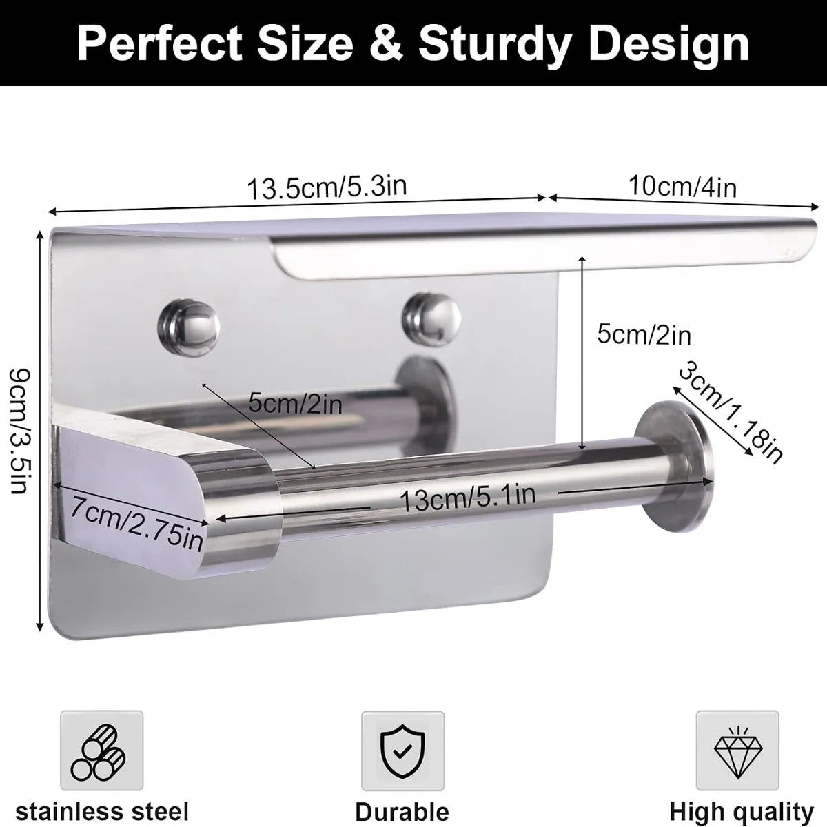Toilet Paper Holder Wall Mount, Fits Mega Rolls Size  Toilet Paper Holder with Shelf,  Premium Rustproof Stainless Steel,Silver