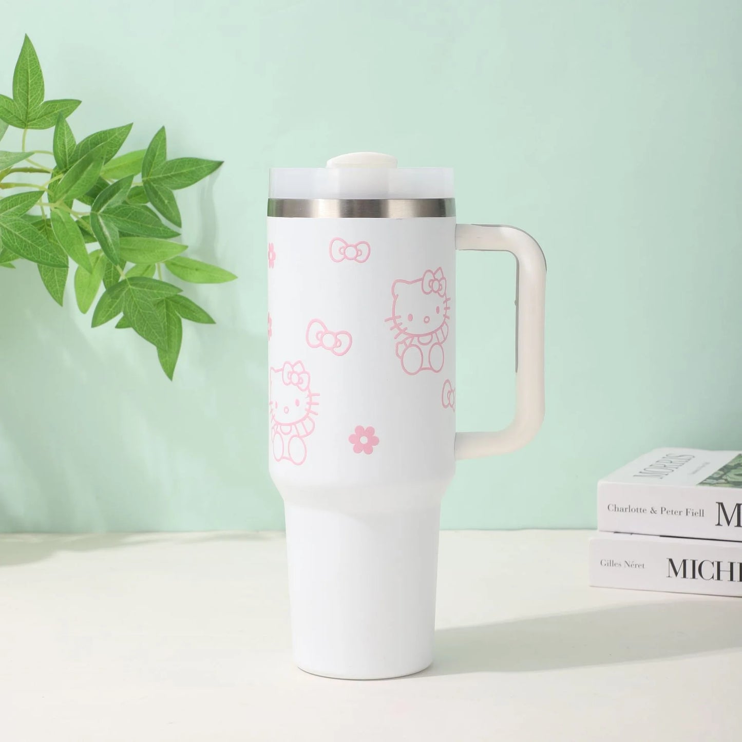 40oz Sanrio Hello Kitty Stainless Steel Insulated Mug With Handle Straw Mugs Large Capacity Thermos Drinks Coke Cups Coffee Mug