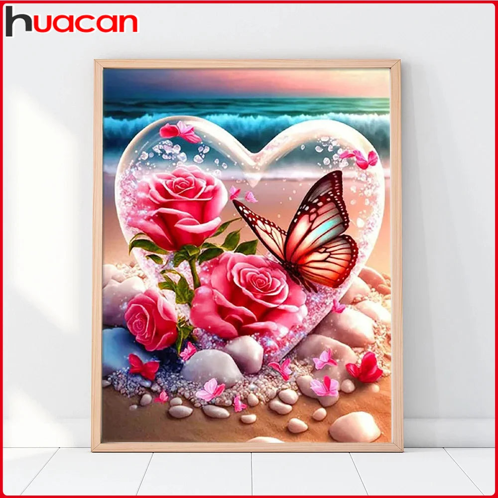 Butterfly Diamond Mosaic Rose Full Round Diamond Painting Seaside Heart Handicrafts 30x40cm