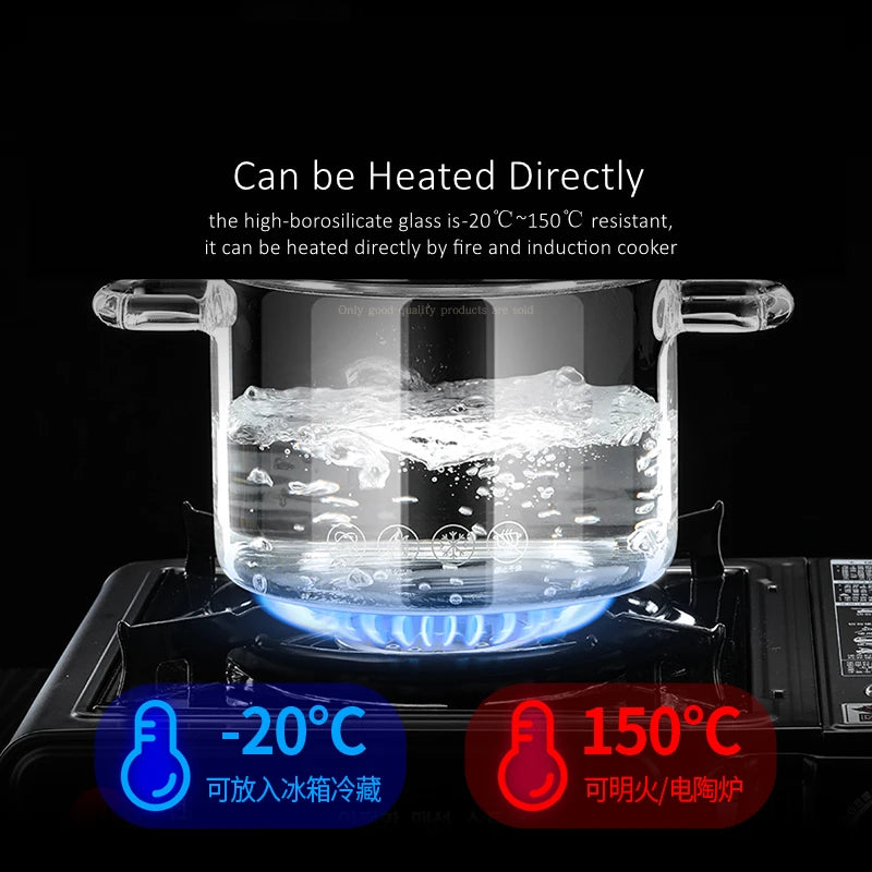GEDO Transparent Glass Stewing Pot 1300ml and 1800ml Capacity Stockpot with Side Handle and Cover Luxury Kitchen Cookware